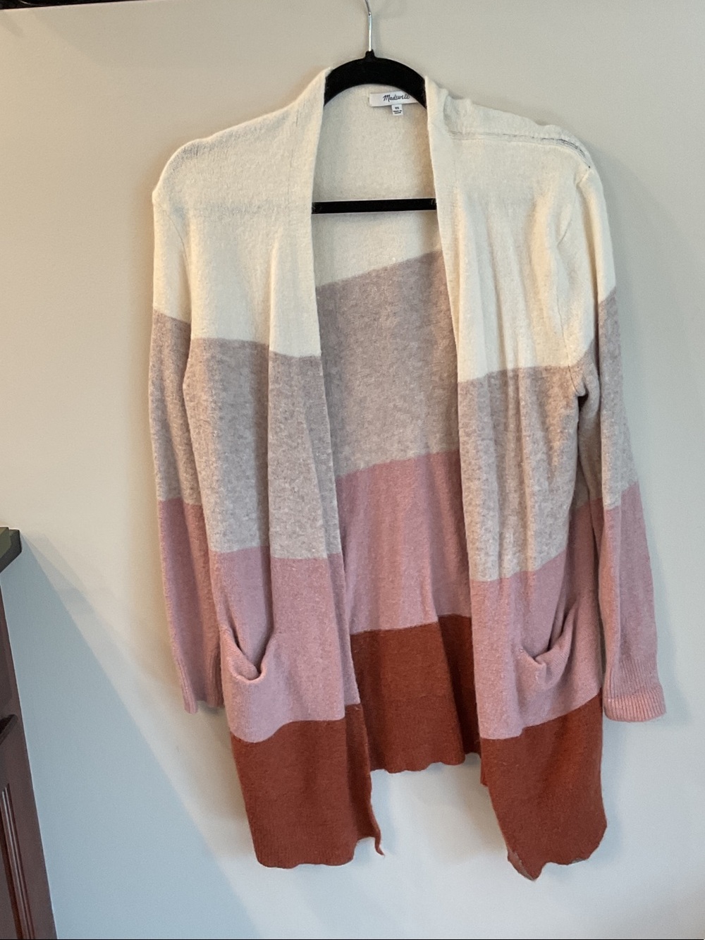 Madewell Colorblock Open-Front Cardigan — Cream, Gray, Blush, Rust